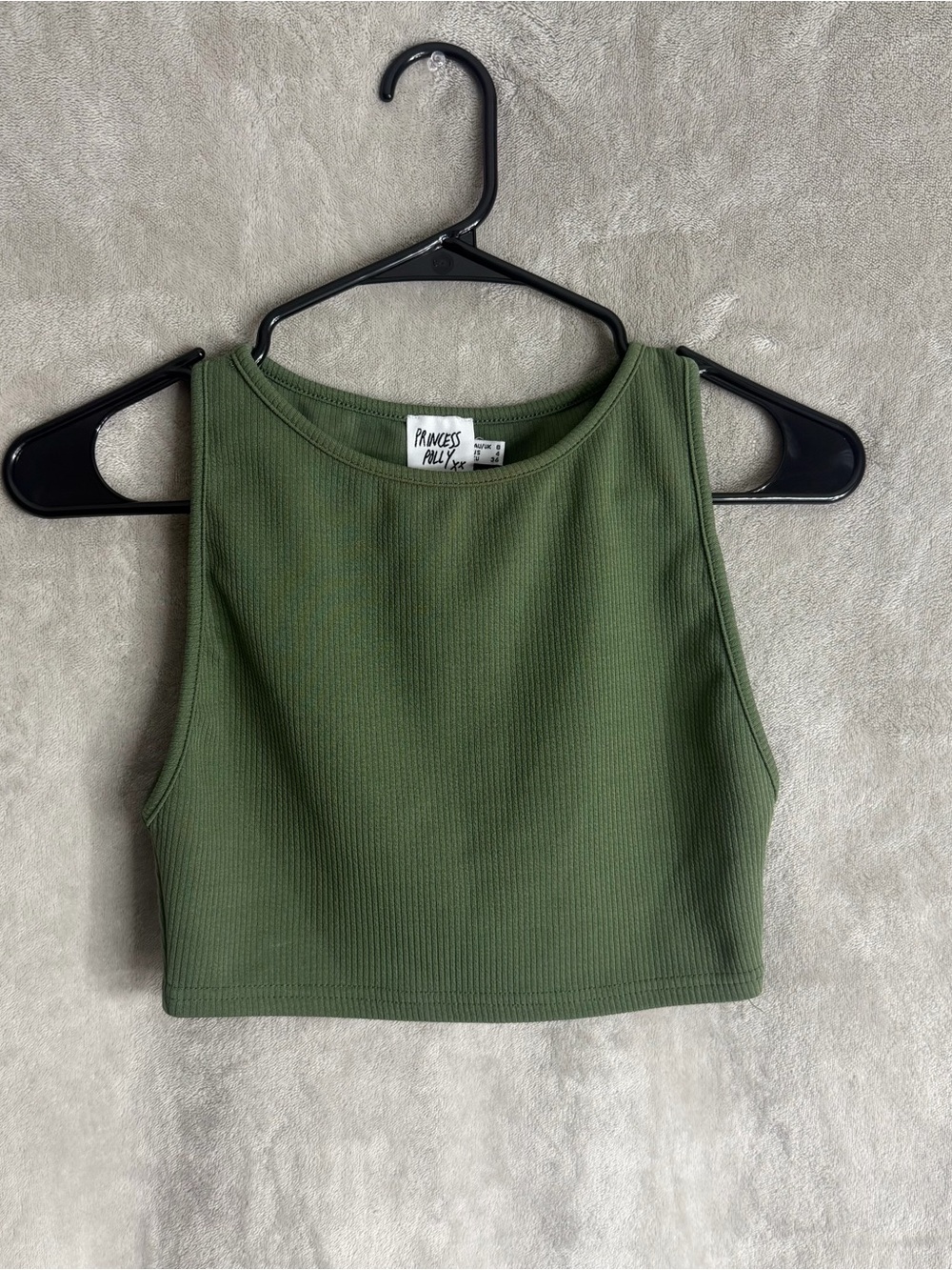 Princess Polly Olive Green Ribbed Cropped Tank